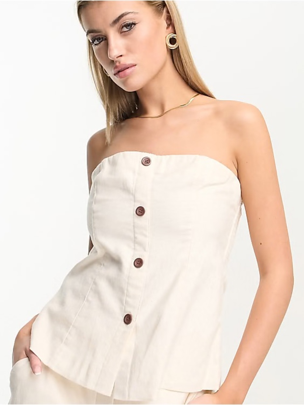 Abercrombie & Fitch Cream Strapless Button-Front Top